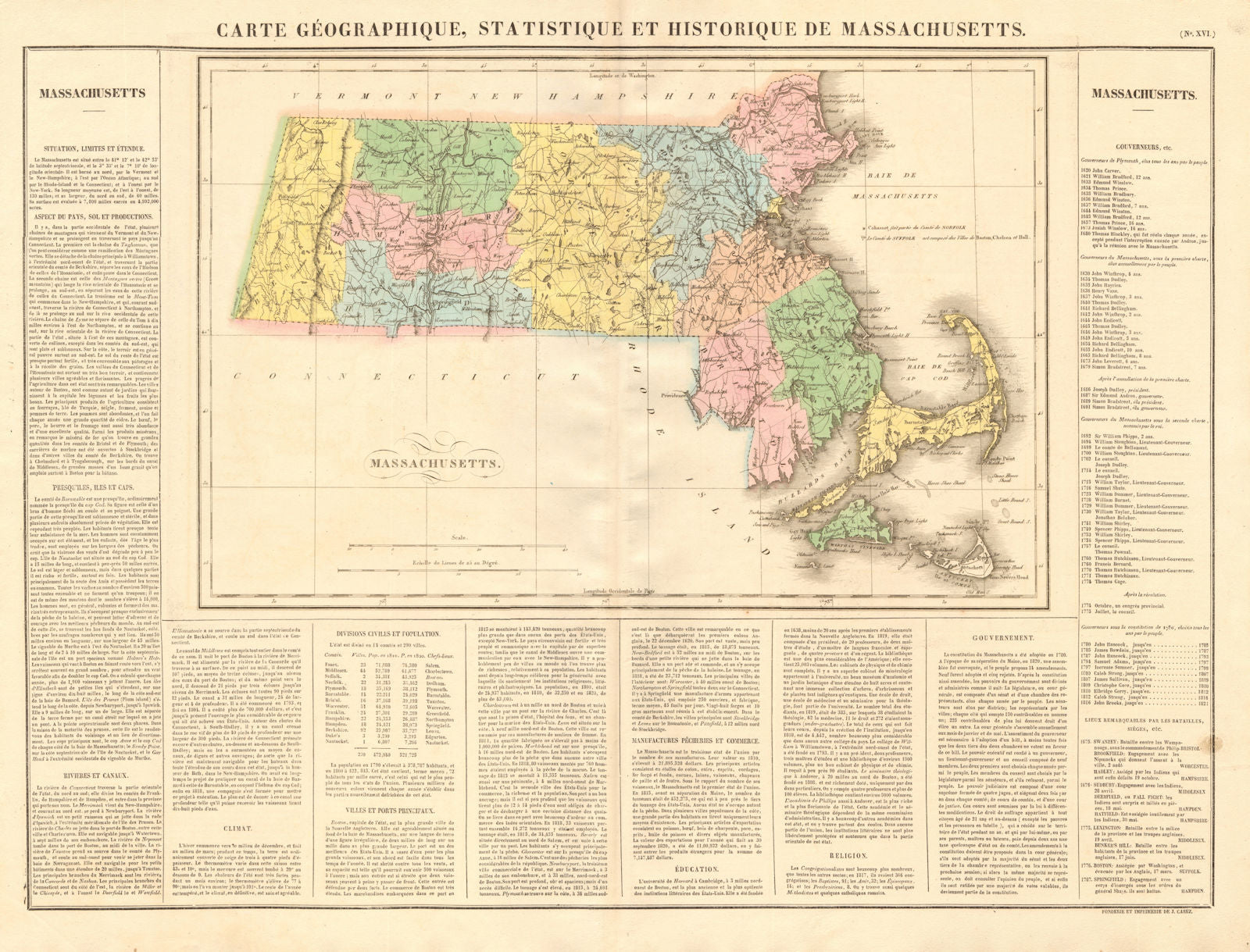 Massachusetts antique state map. Includes Boston Corner. Counties. BUCHON 1825